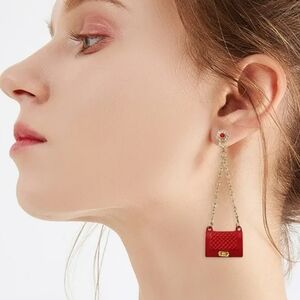 Red and Gold Drop Purse Earrings